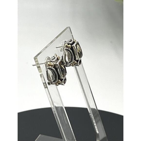 Samuel Behnam BJC Bali Made Designer 925 14K Gold Citrine Garnet Omega Earrings - Picture 3 of 16